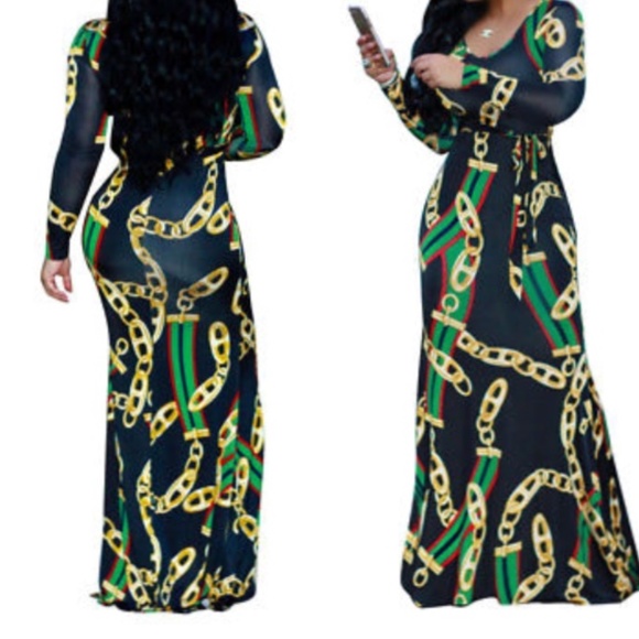 New Black Chain Link Print Dress - Picture 1 of 8